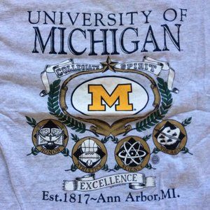 retro 90s 1817 University Of Michigan Wolverines Roll cuff tee shirt tee